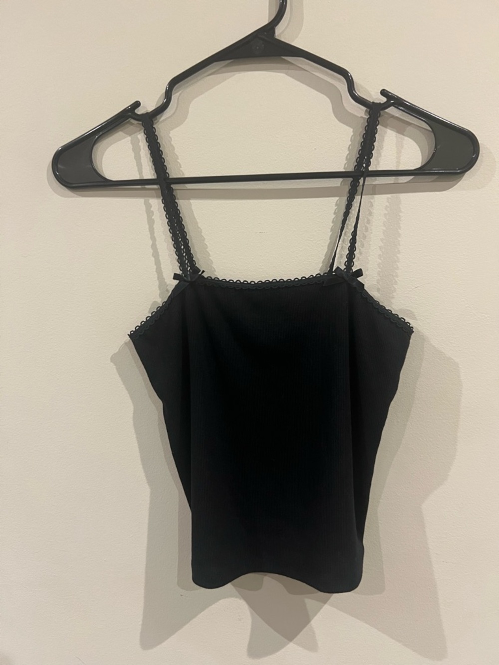 American Eagle Black Lace-Trim Ribbed Tank Top